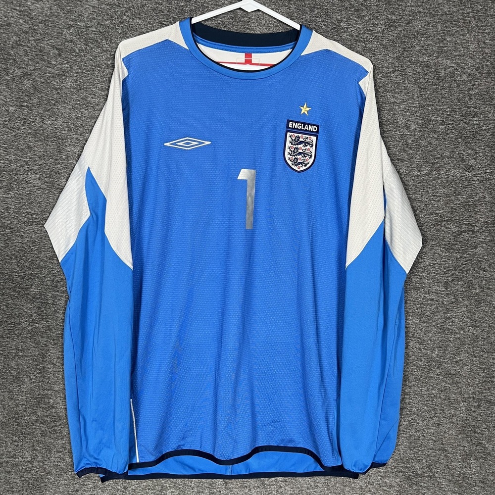 Vintage England Soccer Jersey Mens Medium Blue Umbro James 1‎ 2004 2006